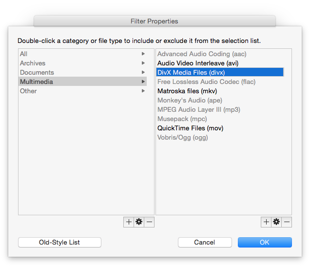 File type selection dialog