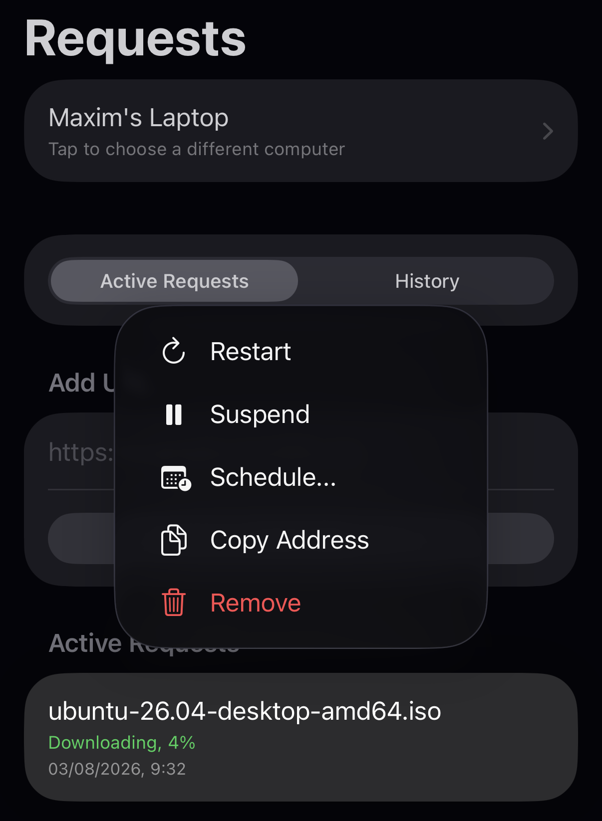 PD Link request context menu