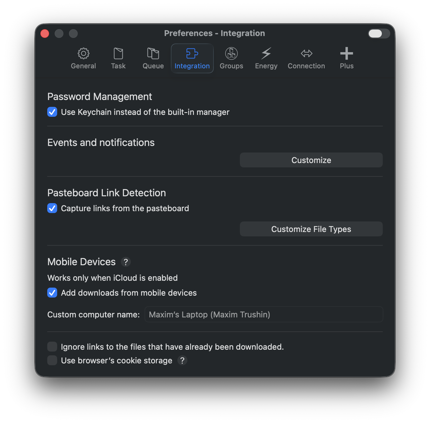 Progressive Downloader Integration preferences