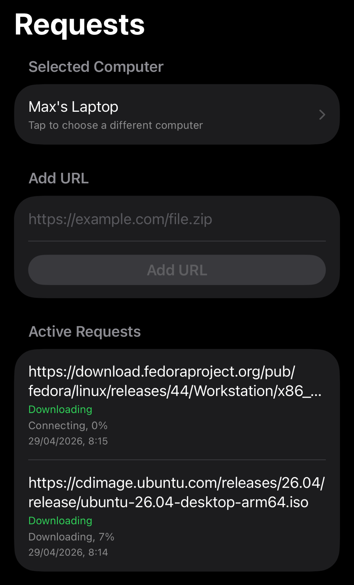PD Link Requests screen