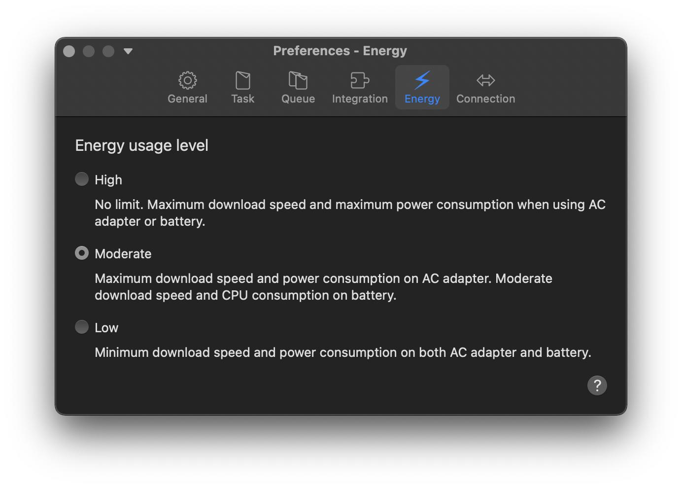 The Energy tab